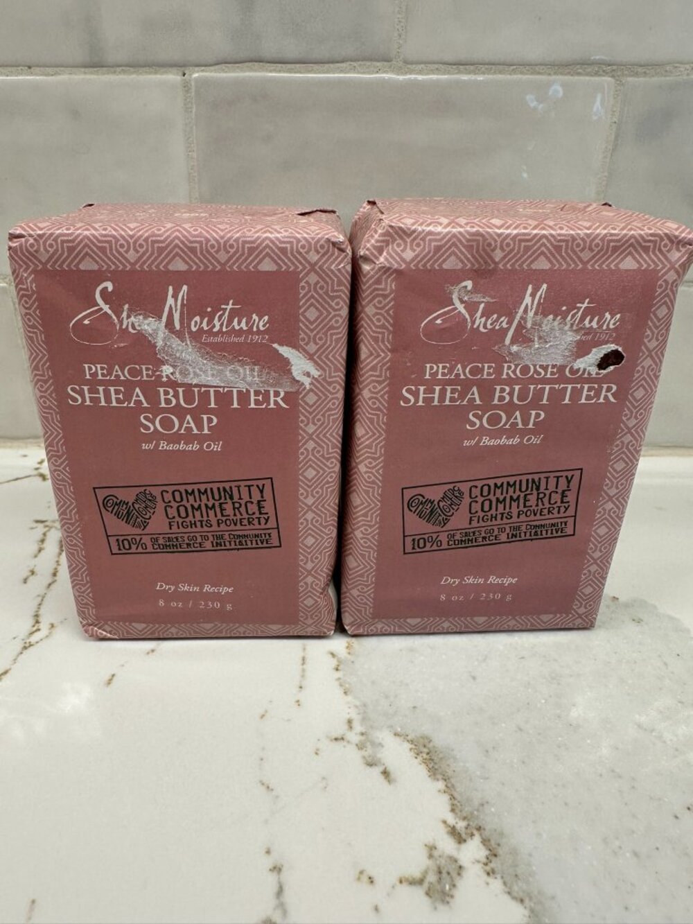 Shea Moisture Peace Rose Oil Shea Butter Soap 2-PACK WITH BAOBAB OIL DRY SKIN